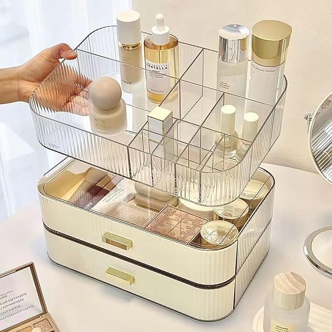 Stackable Makeup Organizer Drawers, Bathroom Vanity Organizers and Storage, Ideal for Desk and Dresser Countertops, Great for Cosmetics, Skincare