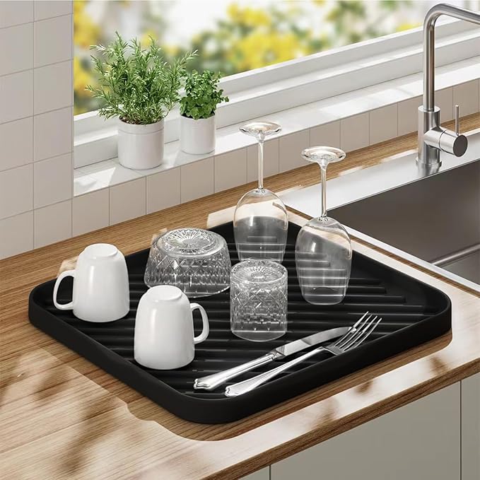 Silicone Organizer Tray for Kitchen Sink and Bathroom, Dishwasher Tray, Black