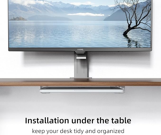 ELETIUO Clear Wall & Under Desk Laptop Mount Holder–Adhesive & Screw in,1.02"/ 26 mm,Anti-Scratch Pads,Universal for MacBooks,Surface,Keyboards,Tablets,Switch &More