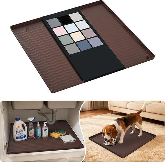 Waterproof Silicone Under Sink Mat 19'' x 19'' Shelf Liner for Kitchen, Brown