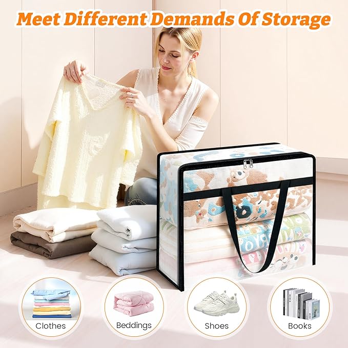 BlissTotes 8 Pack Clear Clothes Storage Bags, Moving Bags, Foldable Blanket Storage Under Bed Storage Containers with Sturdy Zipper and Handle for Clothing, Comforter, Bedding, Sheet (40L)