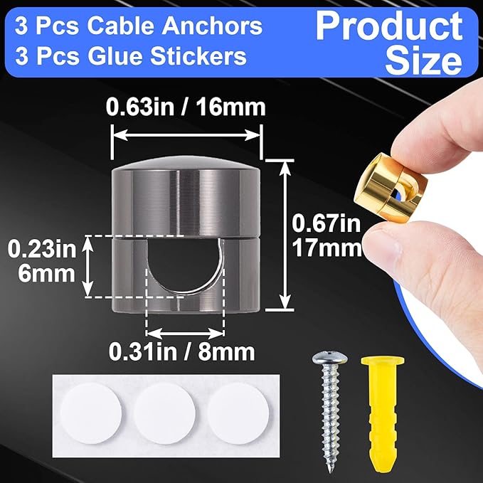 SmallCat 3 Sets Charger Holders for Cords, Gold/Silver/Antique Copper Adjustable Cable Anchor Holders, Adhesive Metal Cord Clips, Cable Management Wire Organizers for Desk, Office, Nightstand