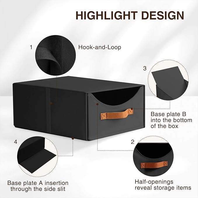 Closet Organizers and Storage, Large Stackable Storage Bins with Drawer, Black