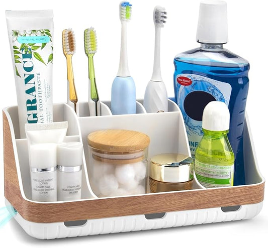 Bathroom Countertop Organizer, Woodgrain