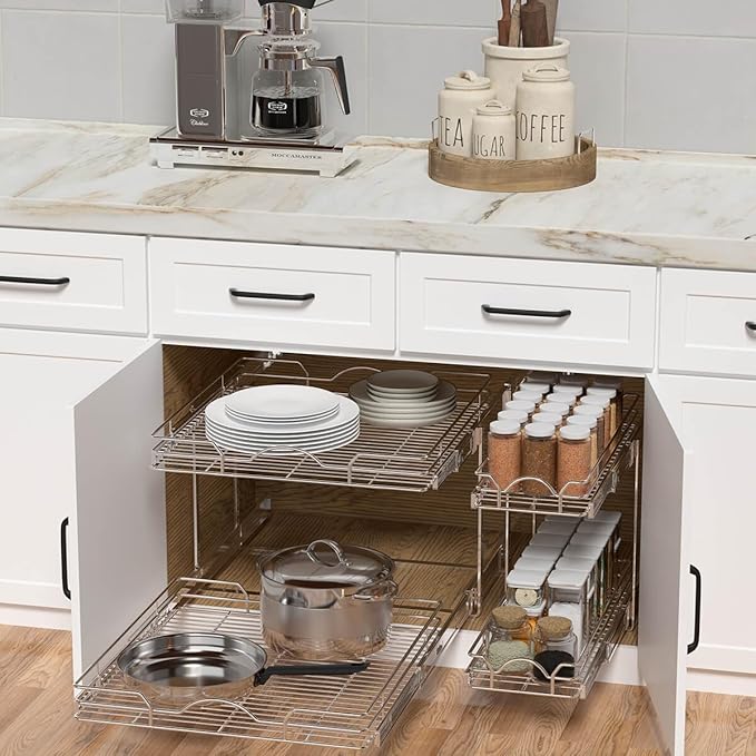 2 Tier Pull Out Cabinet Organizer (12.5" W x 21" D)