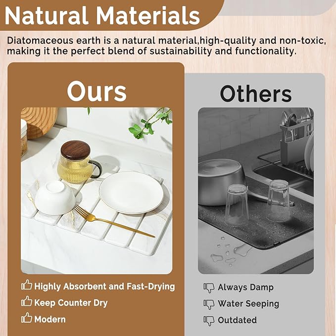 Small Stone Dish Drying Mat for Kitchen Counter, Gold White