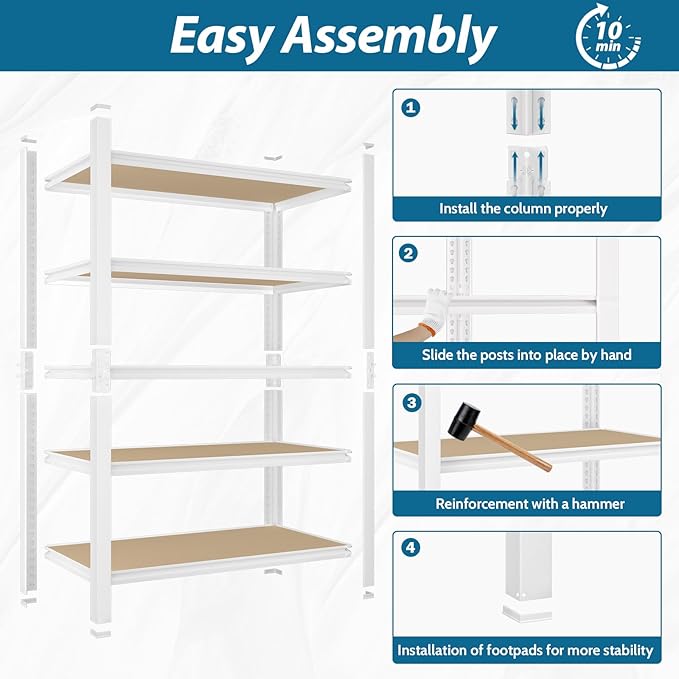 PrimeZone 4 Packs 36" W x 16" D x 72" H Closet Storage Shelves - 5 Tier White Metal Connector Shelving, Adjustable Heavy Duty Garage Shelves, Utility Rack Organizer Shelf for Kitchen Pantry Garage
