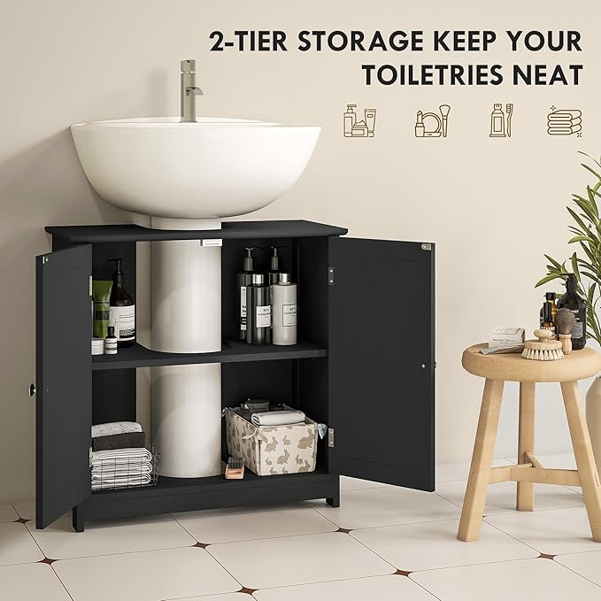 23.5" Pedestal Sink Storage Cabinet, Black