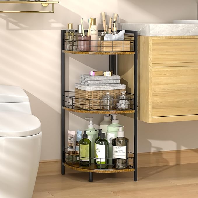 Bathroom Standing Shelf, 3 Tier Corner Stand, Free-Standing Shelf Units