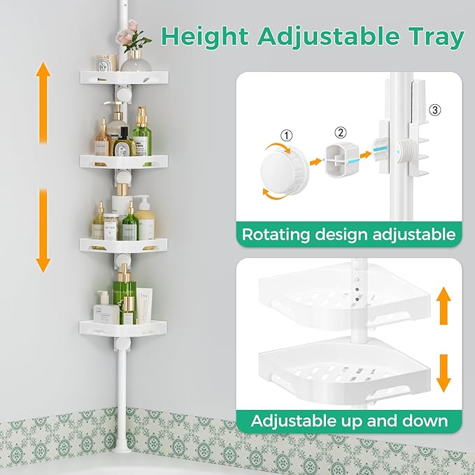 Shuang qing 4-Tier Corner Shower Caddy Tension Pole Organizer, White