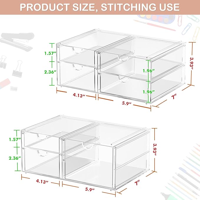 Caktraie 2 Pack Desk Organizers, Makeup Organizer Storage with 7 Drawers