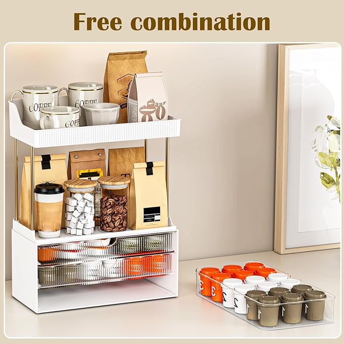 caktraie 2 Pack Bathroom Counter Organizer - 3 Drawers Makeup Organizer, Cosmetic Storage Drawer for Dresser Countertop and Bathroom Vanity for Large Skincare, Perfume, Clear