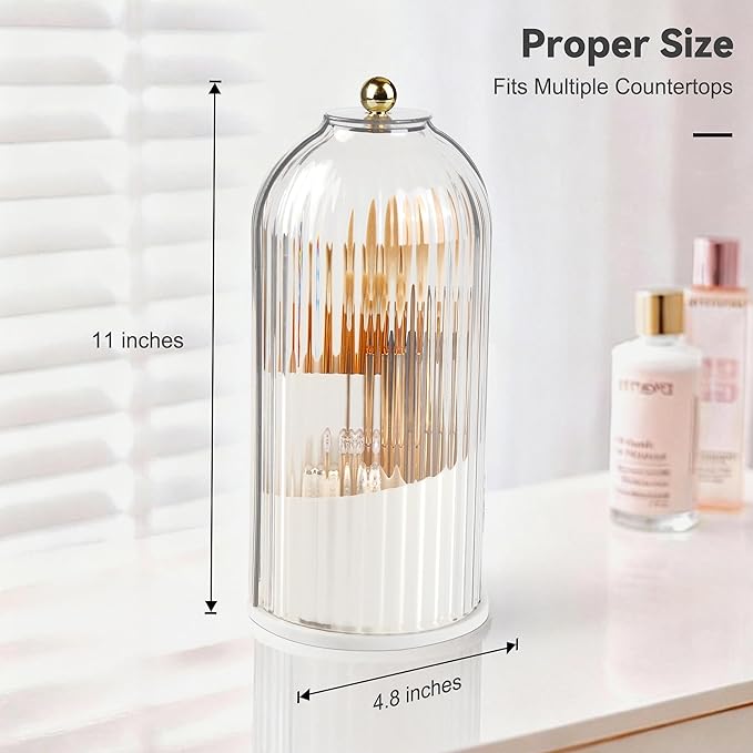 360° Rotating Makeup Brush Holder with Lid, Transparent