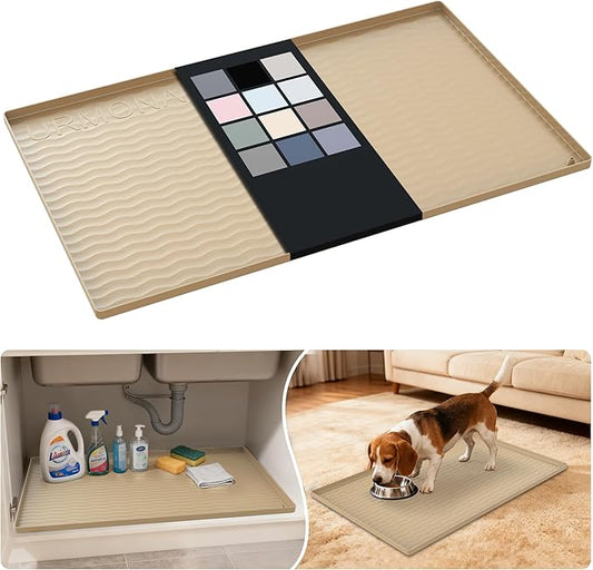 Waterproof Silicone Under Sink Mat 31'' x 19'' Shelf Liner for Kitchen, Khaki