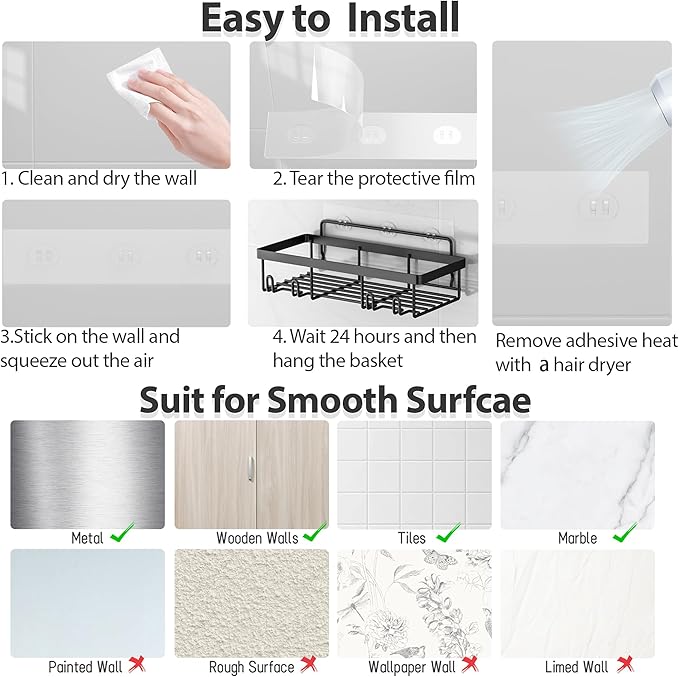 5 Pack Shower Caddy Organizer Rack Shelf for Inside Shower, Dark Grey