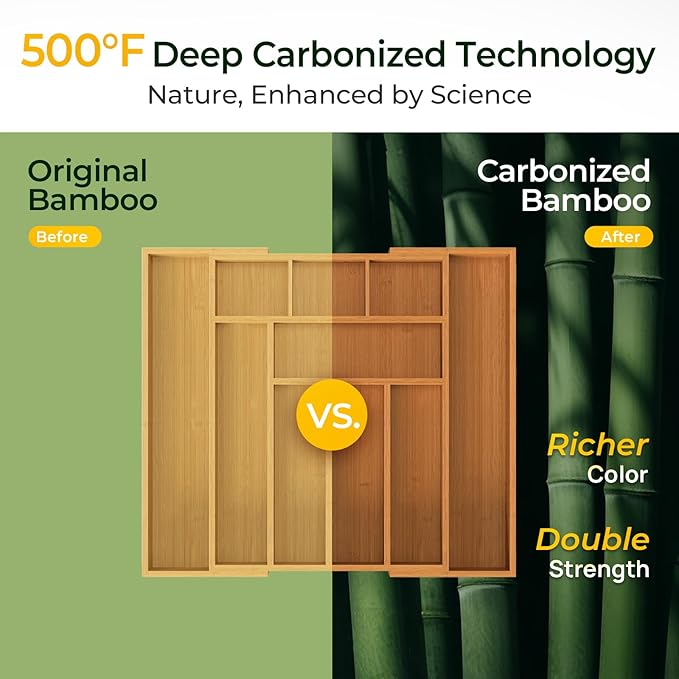 6-Piece Bamboo Drawer Organizer Set, 2.2" Deep Multi-Use Organizers for Utensils