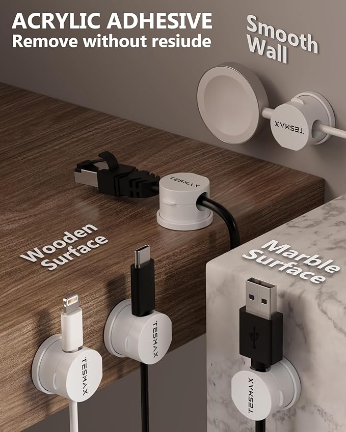 Magnetic Cable Clips 360° Rotation Cord Holder, 6Pack Cord Organizer 1s Lock Cable Smooth Adjustable Desk Organizers and Accessories, Adhesive Cord Clips for Nightstand,Phone,Wall,Car,Home Office