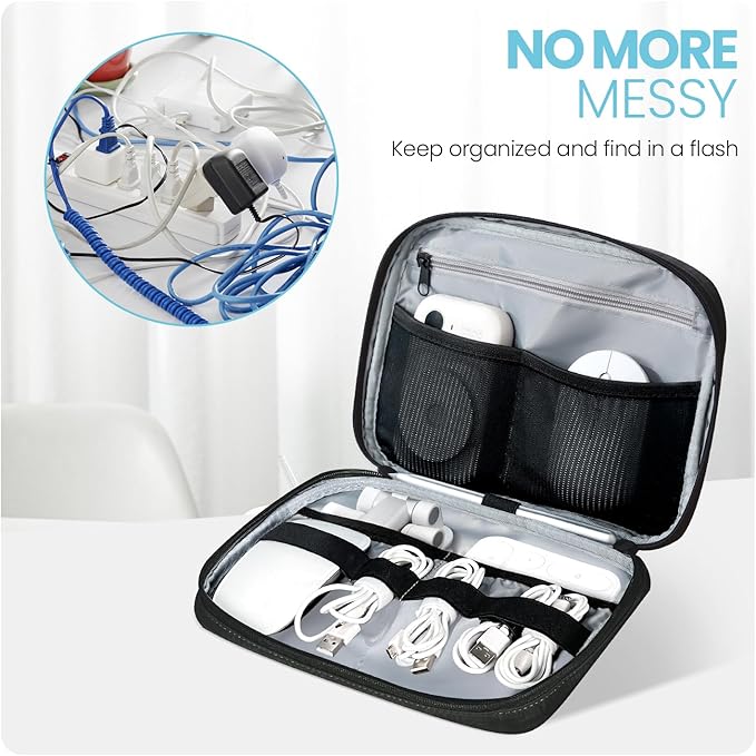 Lcsmaokin Electronics Organizer Bag, Portable Cable Organizer Case Travel Electronic Accessories Storage Case - Travel storage bag for Cables, Chargers, Phone, SD Cards - Black