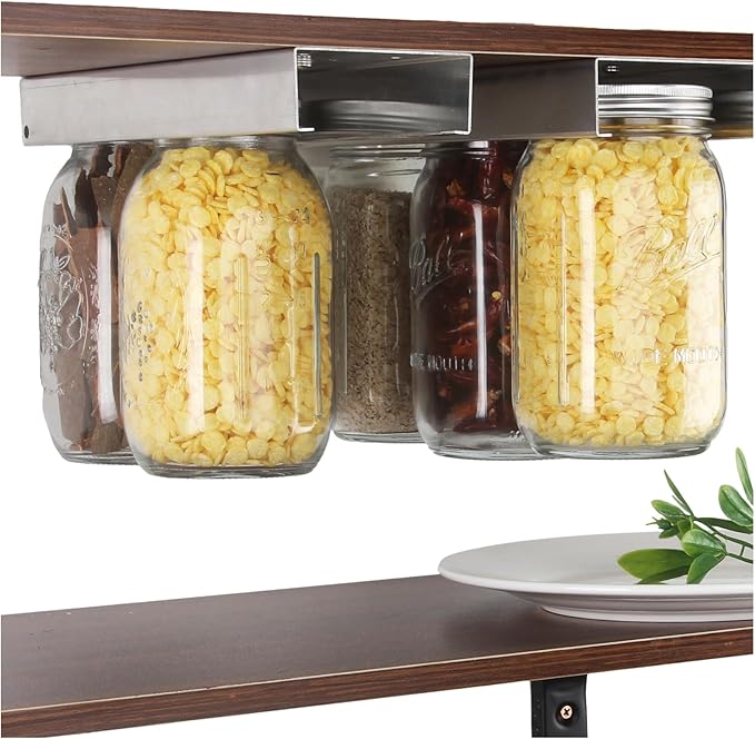 lopeztek Mason Jar Organizer, Canning Rack for 4 8 12 16 24 32 64 oz, Under Cabinet and Pantry Food Storage Hanger Accessories(2Pcs-Regular-Long)