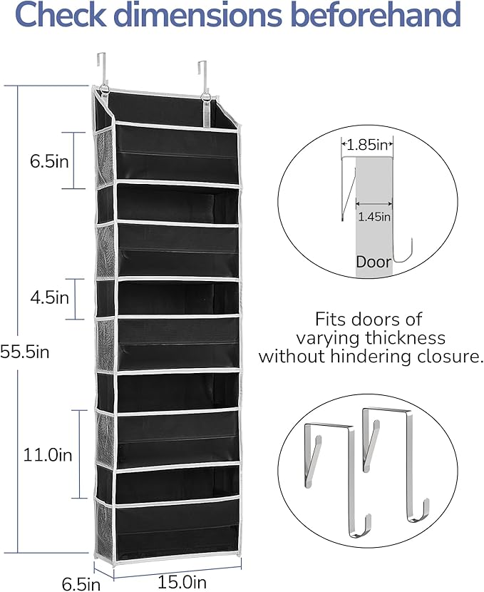 1 Pack Over The Door Organizer, 5 Shelf Door Organizer Hanging & 10 Side Pockets