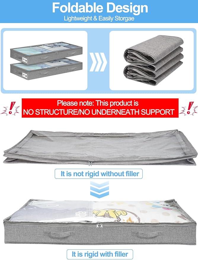 5 Inches High Low Profile Under Bed Storage Containers，No-Structure