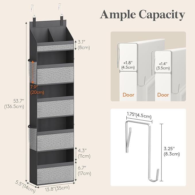5 Tier Over the Door Diaper Organizer for Nursery, Gray