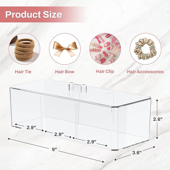 Hair Accessories Organizer for Girls, Clear Hair Bow Tie Clip Scrunchie Holder Organizer with Removable Divider, Cute Small Stackable Storage Drawer Container Caddy Box, Women Vanity Accessories, 2Pcs