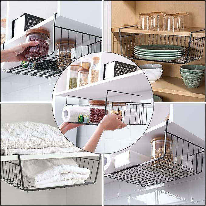 4 Pack Black Under Shelf Wire Basket