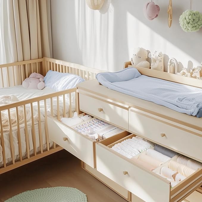 Drawer Organizer Clothes, 10 Pack Dresser Organizer for Baby Clothes, Beige