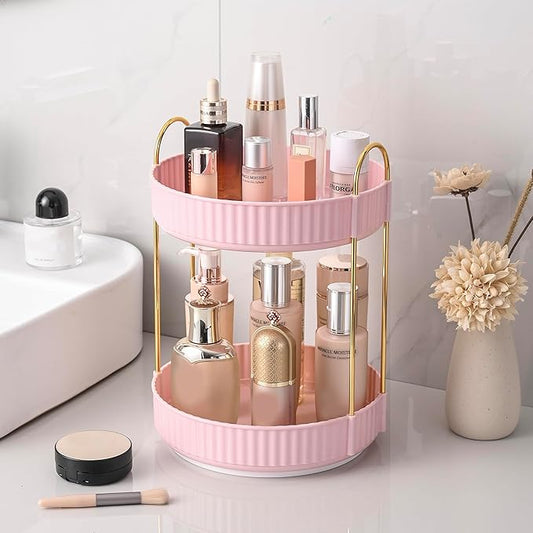 360 Rotating Makeup Organizer for Vanity, Skincare Perfume Organizers, Pink