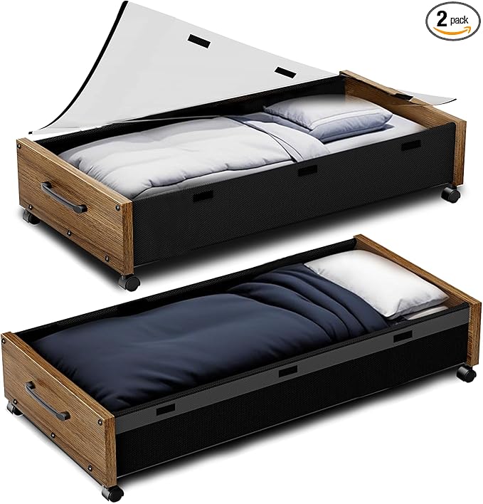 Under Bed Storage with Wheels, Walnut
