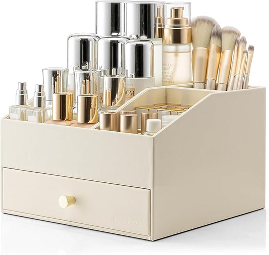 Makeup Organzier, Vanity Organizer with Drawers, Brushes Gifts for Women-Beige