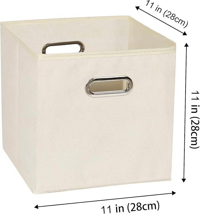Fabric storage bins Cubes, Fabric Cube Organizer with Handle, Creamy White