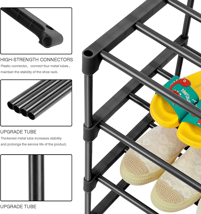 4-Tier Small Shoe Racks, Narrow Shoe Rack for 6-8 Pairs Shoe Storage