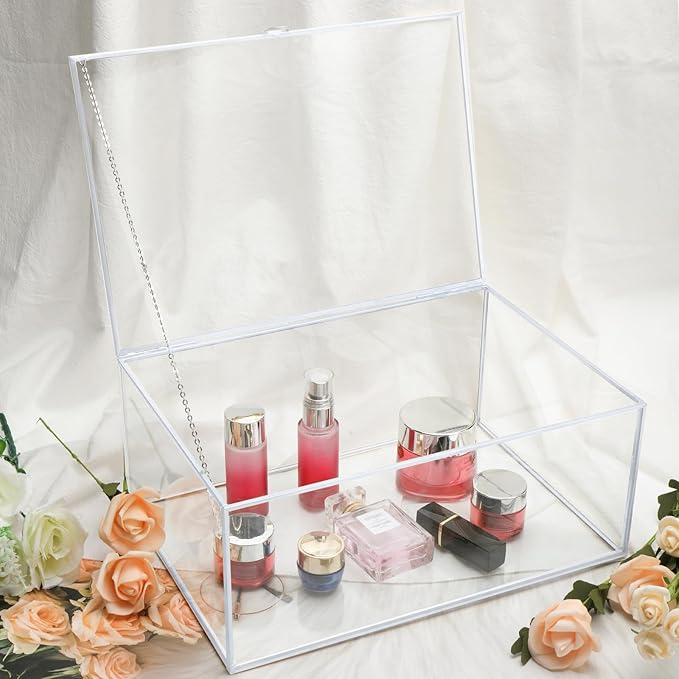 HighFree Vintage Glass Box with Lid - Clear Jewelry Glass Display Box Keepsake Box - Home Decor Decorative Box for Trinket Rings Bracelet (Silver, X-Extra Large)