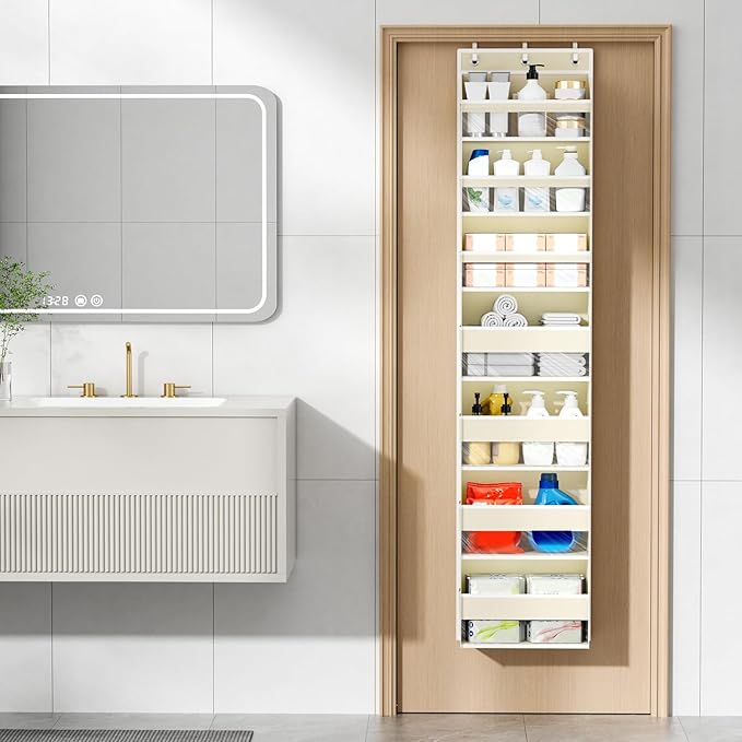 Mefirt Over The Door Organizer, 7 Tier Door Hanging Organizers with 7 Large Pockets 12 Side Pockets, Behind Door Storage Hanging Shelves for Closet Bathroom Bedroom Nursery