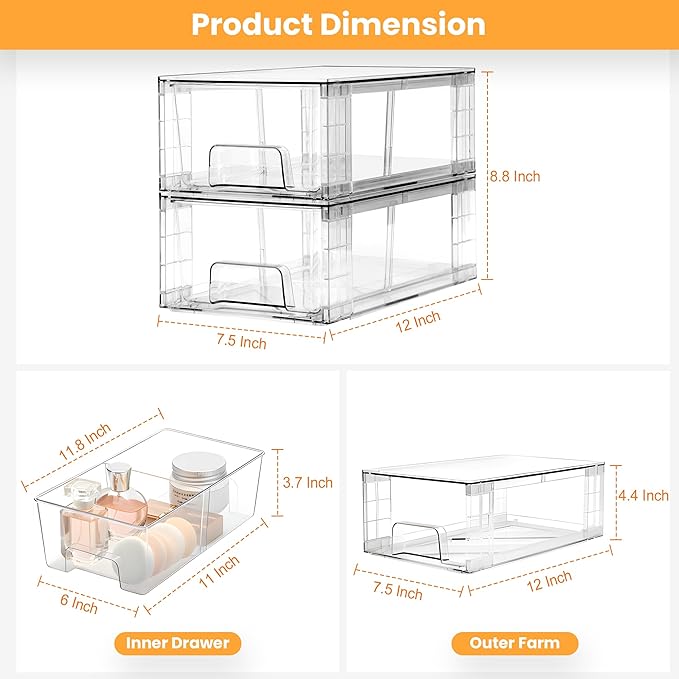 4 Pack Stackable Storage Drawers with Handles