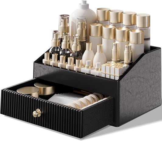 Vanity Organizer, Leather Skin Organizers with 1 Drawer&Tray