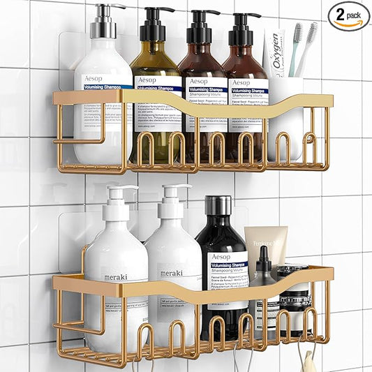 EUDELE Shower Caddy 2 Pack, Adhesive Organizer for Bathroom Storage, Home Decor & Kitchen, No Drilling, Rustproof Stainless Steel Shelf, Bathroom Decor Sets