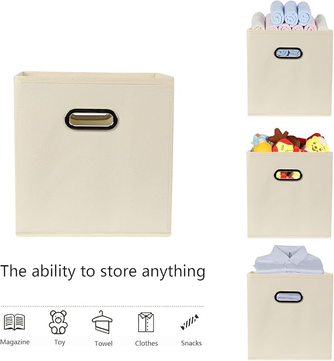 Fabric storage bins Cubes, Fabric Cube Organizer with Handle, Creamy White