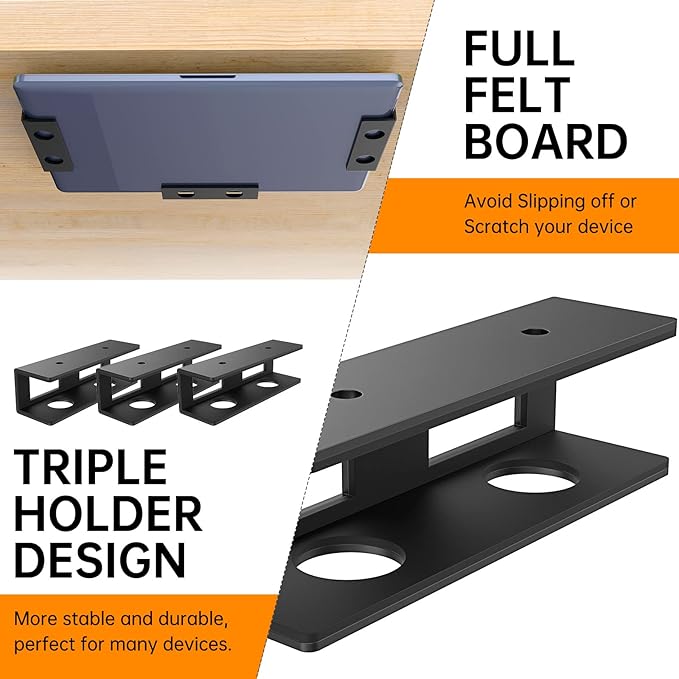 2 Pack Under Desk Laptop Mount with Anti-Scratch Felt Board, Holder Tray, Durable Shelf for Keyboard Storage
