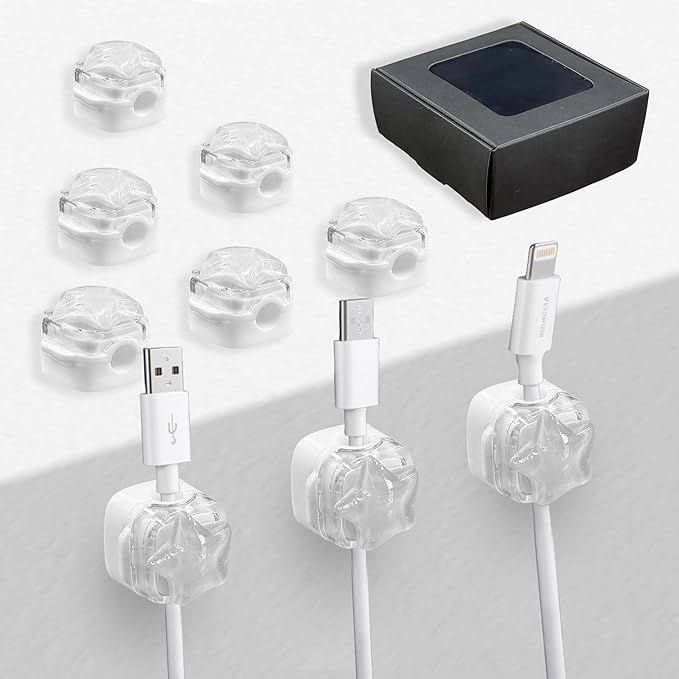 9Pack Magnetic Cable Clips for Nightstand, Adhesive Night-Glowing Cord Holder Organizer for Office Home Desk Wall Car (White,Star)
