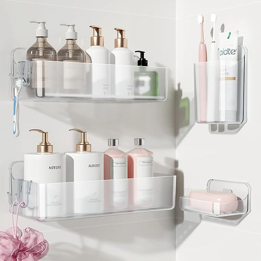 Adhesive Wall Shelf, Shower Shelves, A-Clear, 4 pieces