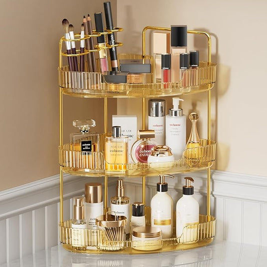 3-Tier Corner Bathroom Counter Organizer Makeup Cosmetic Storage, Gold