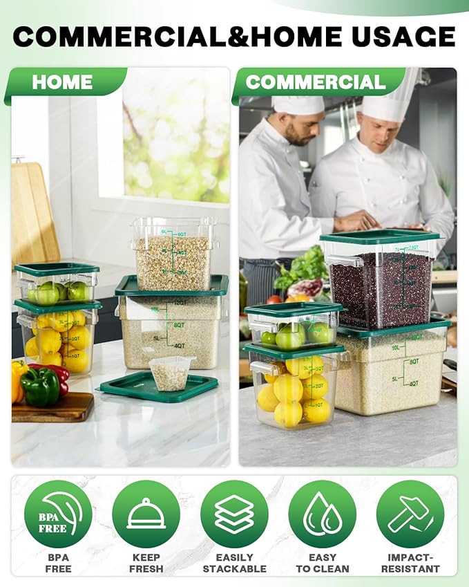 6QT Clear Food Storage Containers: 4 PCS[Food Grade][Hot&Cold Resistant] NSF Food Storage Containers with Lids for Home Restaurant Kitchen Storage Pizza Proof Dough, Green N