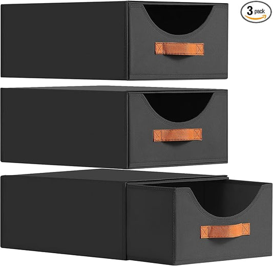 Large Stackable Storage Bins, Fabric Pull-out Closet Shelf Organizer