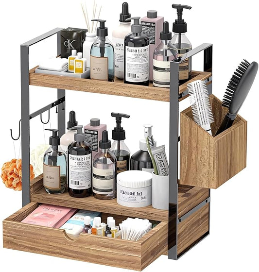 2-Tired Bathroom Counter Organizers and Storage, Drak Brown