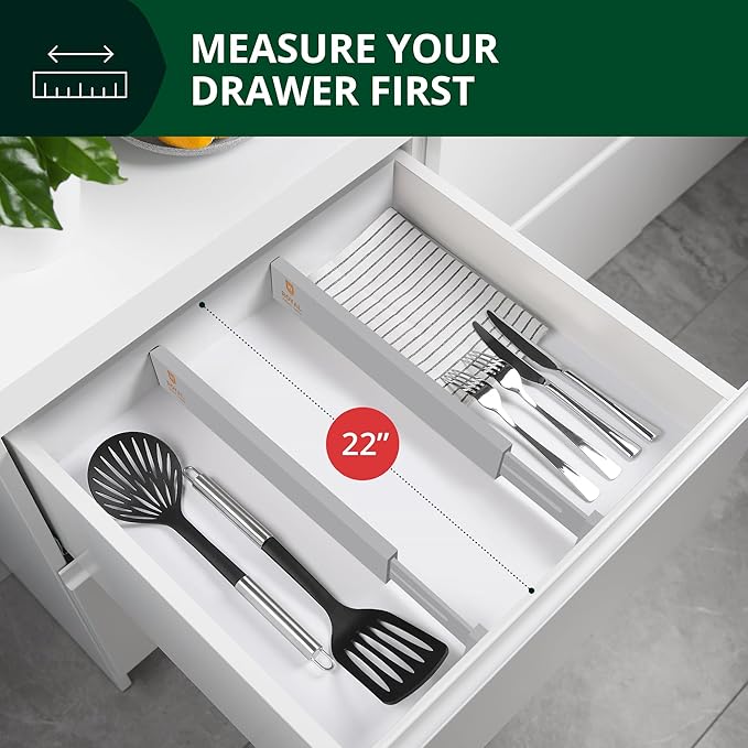 Bamboo Drawer Dividers Organizers, Adjustable Drawer Separator Splitters, Gray