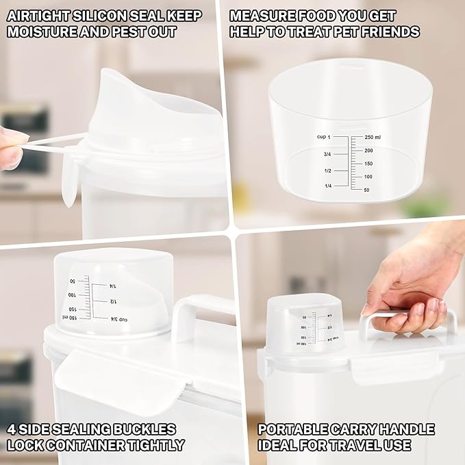 Airtight Pet Food Storage Container 5+10 Lbs 2 Pack, BPA-Free Dog Cat Food Dispenser with Measuring Cup & Large Spout, Leakproof Food Bin for Bird Seed, Rice, Flour, Kitchen Dry Goods