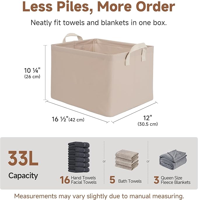 StorageWorks Fabric Storage Bins, Large Storage Baskets for Shelves, Closet Organizers and Storage Bins with Metal Frame, Handles, Light Brown, 2-Pack